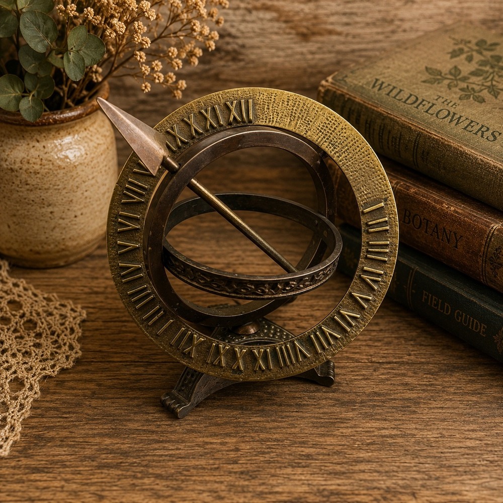 Vintage Brass Armillary Sphere Sundial Arrow Gnomon Desktop Decor Antique Style